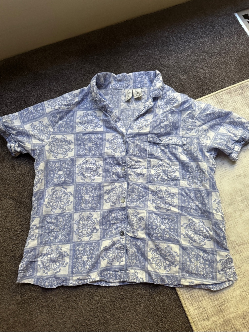Joie Blue White Cotton Floral Woven Short Sleeve Button-Up Shirt Women’s S